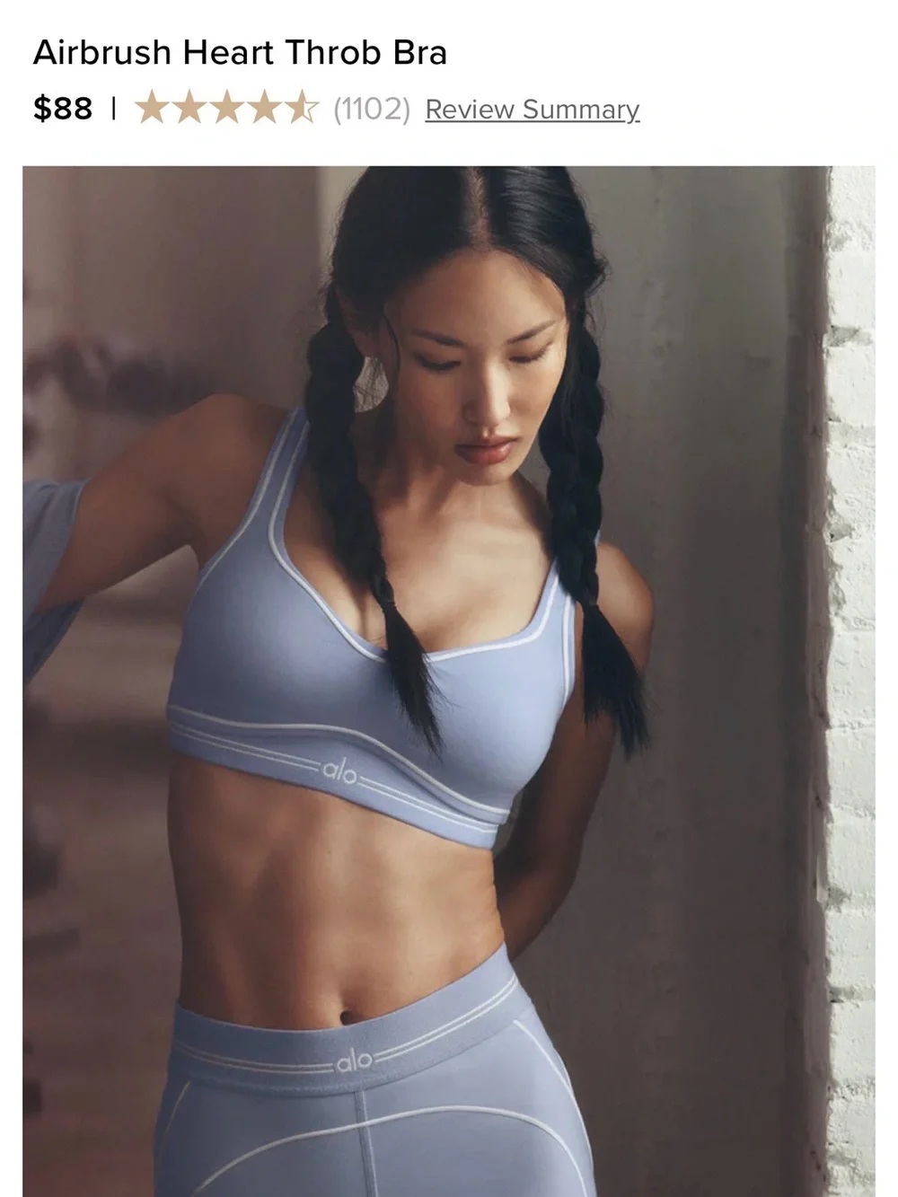 ALO Yoga Light Blue V‑Neck Sports Bra & Matching Leggings Set